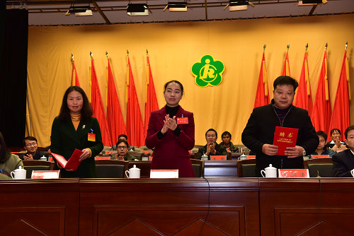 理事长普建蓉,华宁县委副书记张洪坤,县人民政府副县长郭艳等,三位